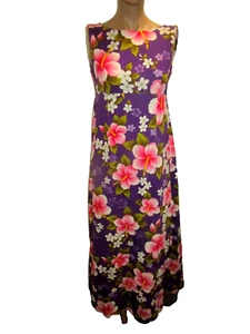 70s Vintage Ui-Maikai Hawaiian Dress Cotton Mod Flower Power Maxi size S Small - Foto 1 di 8