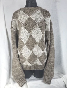 Vintage 80er Forum Pullover Damen Large Grobstrick Argyle Cozy Coastal Braun - Bild 1 von 7