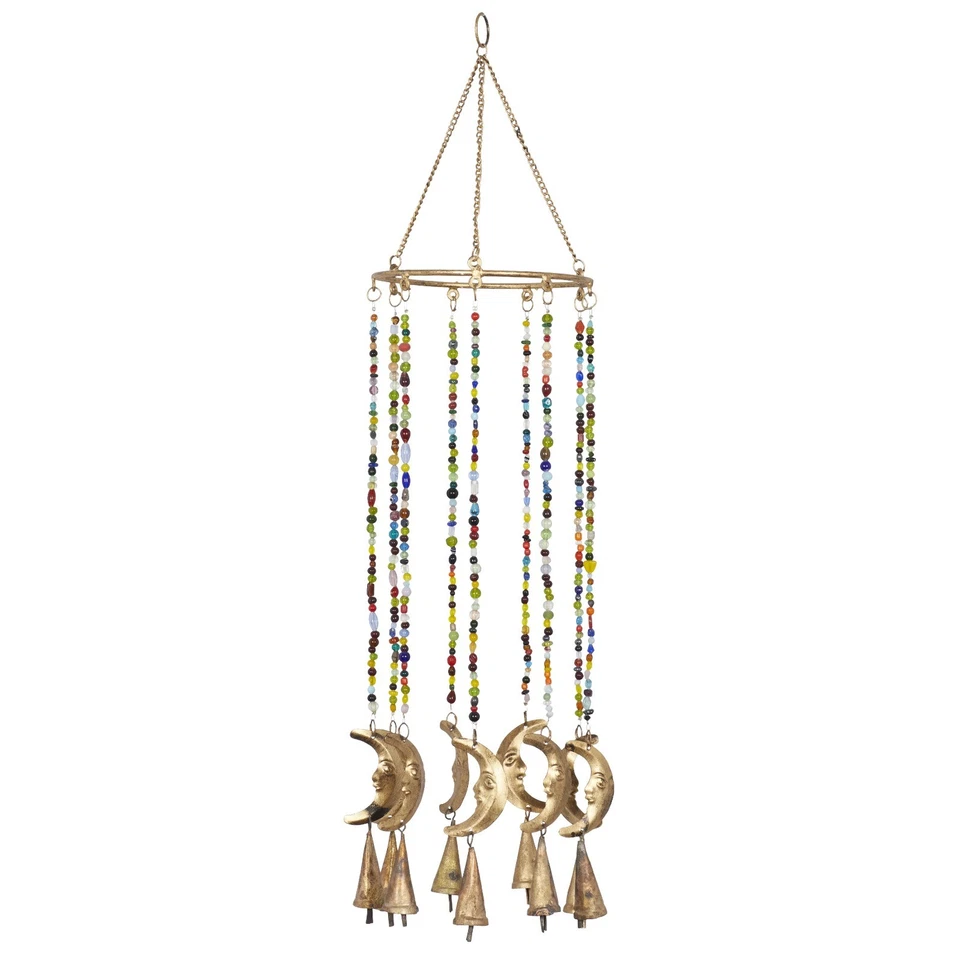 19" Moon Windchime de Metal Dorado con Cuentas de Vidrio y Campanas de Cono - Image 1 of 4