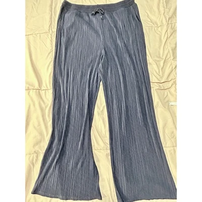 Michael Kors Women's XL Navy Blue Pleated Wide Leg Pants Drawstring Waist - Image 1 of 4