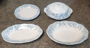 Raro antico lotto 6 pezzi Dunn Bennett Imperial Semi China "Recherche" blu Inghilterra - Foto 1 di 21