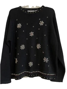 Maglione Victoria Jones nero con perline fiocco di neve maglione natalizio taglia large - Foto 1 di 6