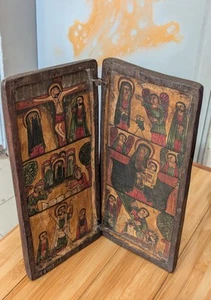 Antiguo icono bíblico de madera tallada/pintada a mano ortodoxa de Etiopía crucifixión - Imagen 1 de 10