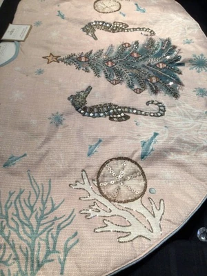 "Falda de árbol de Navidad costera con cuentas 50"" caballitos de mar, conchas, árbol de Navidad NUEVO Foto 1 de 4