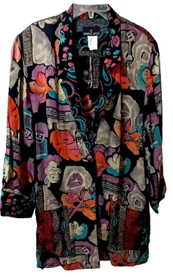 VINTAGE MACYS CAROLE LITTLE FLORAL EXOTIC PRINT OVERSIZED BLAZER WOMENS SZ 14 - Image 1 of 3