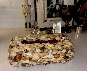 Vintage Seashell Tissue Box Cover Palm Beach Regency - Picture 1 of 6