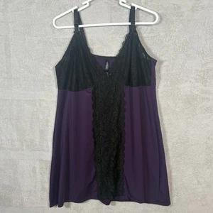 Lencería sexy de encaje transparente negra satinada púrpura 2X Torrid Chemise para mujer talla grande - Imagen 1 de 6