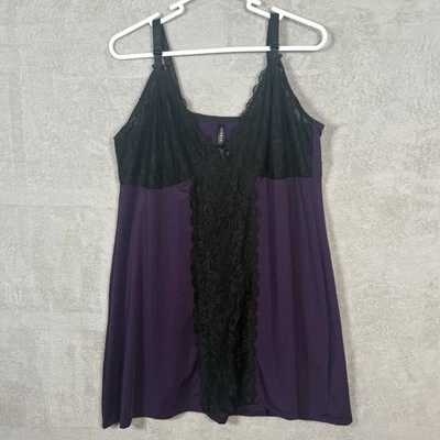 Torrid Chemise Womens Plus Size 2 2X Purple Satin Black Sexy Sheer Lace Lingerie - Image 1 of 4