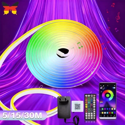 5M/15M Neon LED Strip Streifen RGB Flex Schlauch diffus Lichtband Dimmbar APP DE - Bild 1 von 4