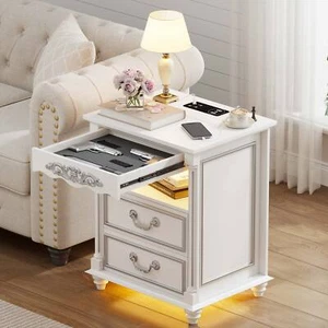 Nightstand with Gun Drawer, Bedside Table with USB & Type-C Port and LED Lights - Picture 1 of 19
