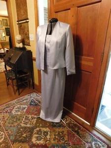GORGEOUS LIGHT BLUE BEADED P0LY SATIN MOTHER /FORMAL SHEATH GOWN & JACKET S10 - Picture 1 of 5