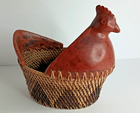 Chicken Basket Terracotta Rattan Southwestern Decorative 9.5x8.5 Cover