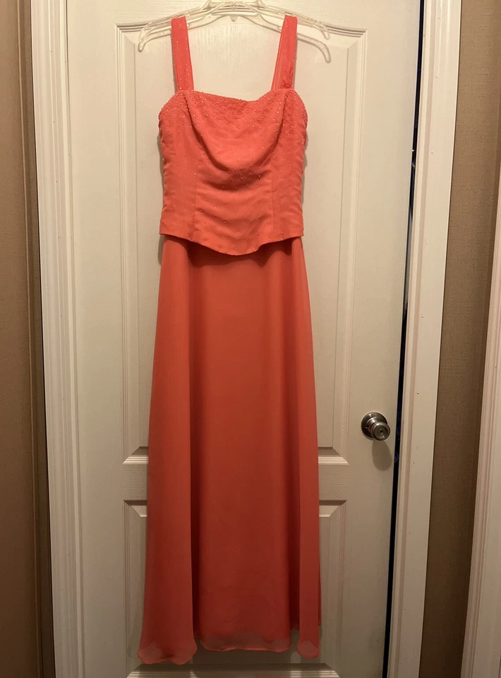 Jordan Talla 6 Largo Cuentas Boda Baile de graduación Vestido de Noche Formal Coral Rosa Salmón Foto 1 de 4