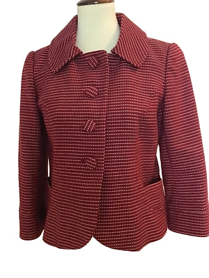 Ann Taylor Womens Size 4 Red White Polka Dot Button Blazer Jacket Coat Pockets - Image 1 of 4
