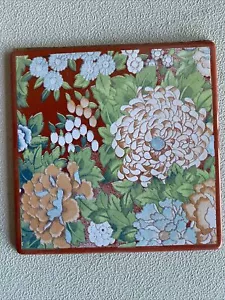 MID-CENTURY GEORGES BRIARD FULL FLORAL ENAMEL METAL TILE TRIVET / COASTER - Picture 1 of 3