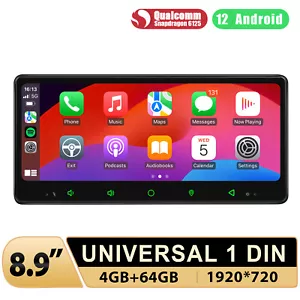 8.9 Zoll Qualcomm 1Din Android 12 Autoradio LTE 4G Blueotooth 8-Kern GPS Navi - Bild 1 von 15