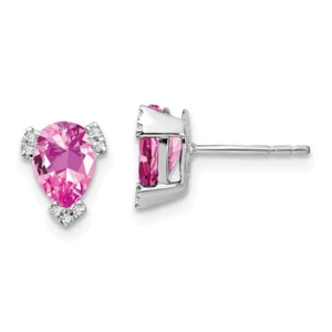 14K White Gold Created Pink Sapphire Diamond Studs Pear Teardrop Gemstone ... - Picture 1 of 5