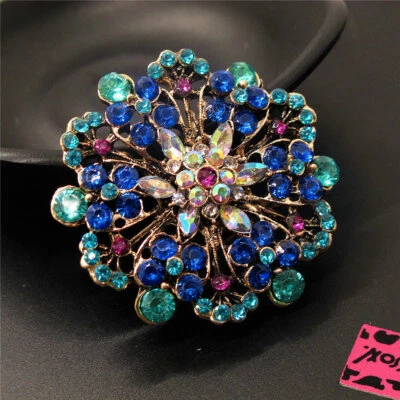 Lady Blue Rhinestone Wreath Flower Crystal Fashion Women Charm Brooch Pin Gifts - Image 1 of 3