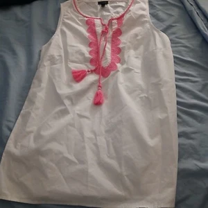 Talbots White / Pink Tassel Tie Shirt XS - Picture 1 of 11