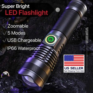 Super Bright 990000LM LED Torch Tactical Flashlight USB Rechargeable & Battery