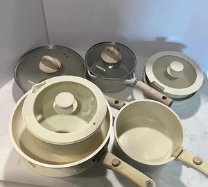 Carote Ivory Kitchen Cookware 4 skillets, 5 Pans, 6 Lids, 2 Removable Handles - Picture 1 of 13