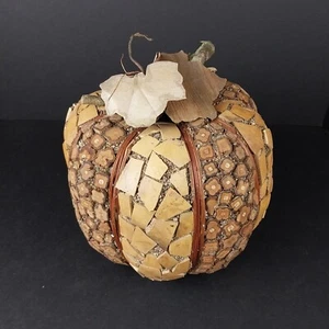 Vintage Handmade Wooden Pumpkin Fruit Inlaid Brown Home Autumn Decoration - Picture 1 of 6