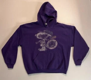 Vintage Purple Baseball Snoopy Gildan Hoodie Large Heavy Blend - No Drawstring - Picture 1 of 9
