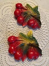 2 Vtg Chalkware Fruit Kitchen Plaques/ Wall Hangings- Cherries - 1950's