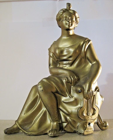 ANTIQUE CAST SPELTER CLOCK TOPPER FIGURINE CLASSICAL GREEK WOMAN WITH LYRE Cover