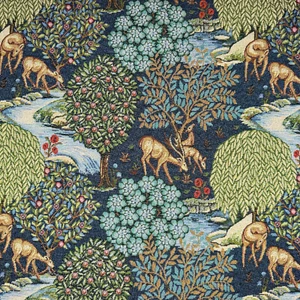 Tapestry Fabric - William Morris The Brook Navy Blue Upholstery Fabric Material - Picture 1 of 4