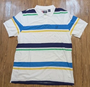 Chaps Mens XL Polo Shirt Short Sleeve Striped White 100% Cotton MSRP $45 B28 - Picture 1 of 4