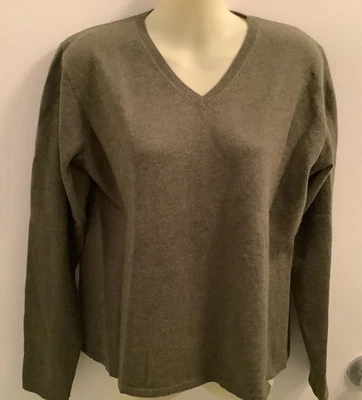 Geneva Cashmere V-Neck Sweater Women Size L Heather Gray Green 100% Cashmere - Image 1 of 4