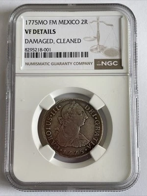 1775 Mo FM MEXICO ~ 2 REALES ~ NGC VF Details ~ EARLY COLONIAL ~ Damaged Cleaned - Image 1 of 2