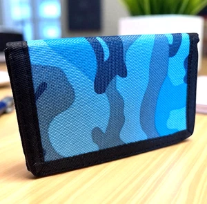 Slim Mens Boys Canvas Camouflage Blue 3 Card ID WindowTrifold Ripper Wallet 2022 - Picture 1 of 9