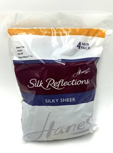 Hanes Silk Reflections Silky Sheer Non-Control Top Sheer Toe 4 PACK EF BBlack - Picture 1 of 2