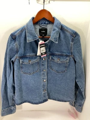 Express Jeans Denim Jacket Womens S Blue Snap Front Long Sleeve Western NWT - Imagem 1 de 4