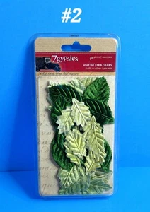 RETIRED RARE 7 GYPSIES PEA GREEN VELVET LEAF 30 PC. SCRAPBOOK EMBELLISHMENTS #2 - Picture 1 of 2