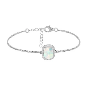 Silver Jewelco London Aurora Borealis Rectangular Opal CZ Halo Bracelet 6-7.5" - Picture 1 of 3