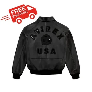 Avirex Men’s Black Bomber Genuine Cowhide Leather Flight Jacket - Picture 1 of 6
