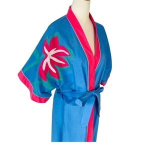VINTAGE KAYSER XL 1X 2X floreale kimono cintura accappatoio casa cappotto retrò colorato - Foto 1 di 6