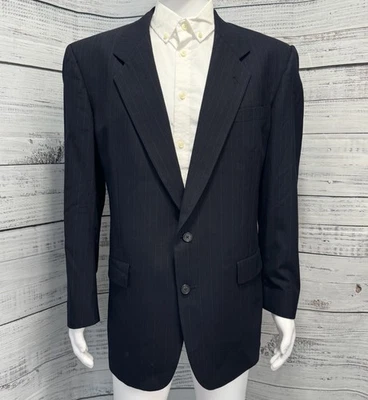 Hart Schaffner & Marx Pinstripe Suit 44L Two-Piece Virgin Wool Blue VTG USA Made - image 1 of 4
