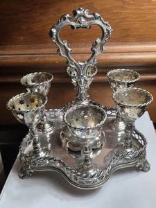 Antiguo juego de jarra de soporte de taza de huevo placa de plata Sheffield victoriano - Imagen 1 de 7