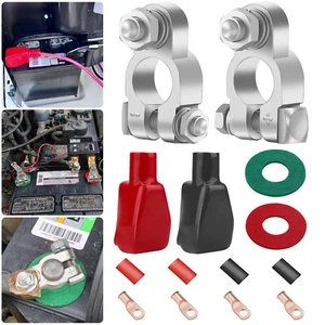 Copper Battery Terminal Connectors Kit Heavy Duty Positive & Negative w/ Covers - Picture 1 of 8