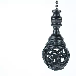 Ornate Black Weighted Pull Chain for Light Lamp Elegant Scroll Baroque Finial - Picture 1 of 4
