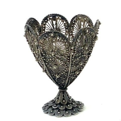 Antique Sterling Silver Filigree Cannetille Style Victorian Egg Cup Miniature Cover