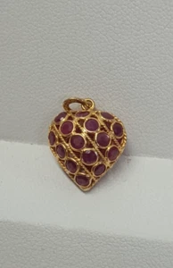 18k Yellow & Ruby Double Sided Puffy Anniversary Heart Pendant - Picture 1 of 6