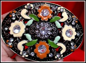 Gorgeous Designer Rhinestone & Floral Arrangement Handmade Belt Buckle - Picture 1 of 5