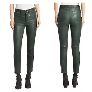NWT $995 Rag & Bone Ankle Skinny Leather Cigarette Pants In Bottle Green Size:26 - Picture 1 of 8