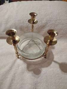 Brass Candle Holder Glass Hollywood Regency Retro Candy Dish Vtg - Picture 1 of 4