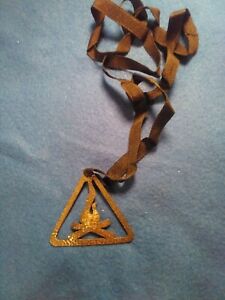 Antique 24 Inch Sterling Silver Black Ribbon GirlScout Triangle Pendant Necklace
